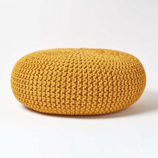 Homescapes Pouf Großer Strickpouf 100% Baumwolle, Senf