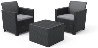 Dmora Loungeset für draußen Barrie, Outdoor-Lounge mit Couchtisch, Terrassenset mit Kissen, Gartenkomposition mit Sofa und Sesseln, 64x65 h74 cm, Anthrazit