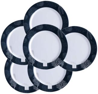 Essteller, Melamin, flach groß, 25cm, navy weiss - Serie Living 6er Set