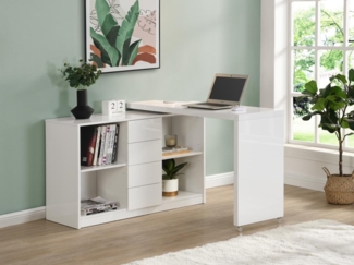 Vente-unique - Ausziehbarer Schreibtisch mit 360° drehbarer Platte - MDF - Weiß lackiert - PAVELO