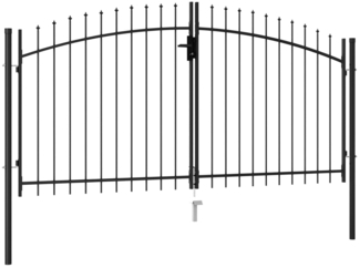 vidaXL Zauntor Doppelflügel mit Speerspitzen Stahl 3 x 1,5 m Schwarz 146028