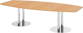 bümö Konferenztisch oval 280x130 cm großer Besprechungstisch in Buche, Besprechungstisch mit Chromsäulen, Meetingtisch für 10 Personen, XXL-Tisch für Besprechungsraum & Meeting, KT28S-6-C