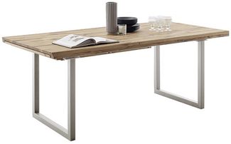 Kulissen-Esstisch >BROOKLYN< in Wildeiche geölt / Edelstahl - 320x73x100 (BxHxT)