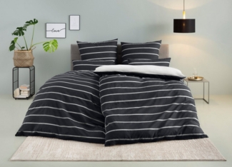 my home Bettwäsche Katja, Linon, 2 teilig, Bettwäsche aus Baumwolle, Bettwäsche mit Streifen-Design, Wendeoptik