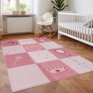 SIMPEX24 Teppich Prinzessin Design, Rechteckig, Höhe: 7 mm, Teppich Kinderzimmer Prinzessin Design Rutschfest Waschbar