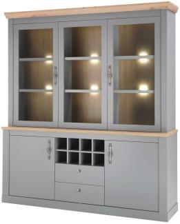 Buffet Vitrinenschrank Chambord 183x44x206cm lichtgrau Eiche Artisan