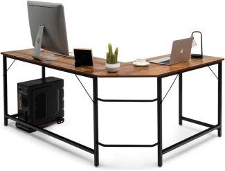 Costway Computertisch L-Form, Kaffee, 168 x 125 x 74 cm