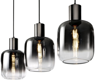 casa NOVA Pendelleuchte SVENJA, 3-flammig, Schwarz, Metall, Rauchglas, ohne Leuchtmittel, Hängeleuchte, Hängelampe
