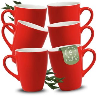 matches21 HOME & HOBBY Tasse Kaffeetassen 6er Set aus Keramik 340ml, Teetassen in Rot, 6-tlg, Keramik, Moderne Kaffeebecher Spülmaschinenfest & Mikrowellengeeignet
