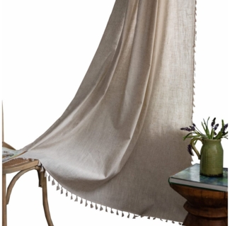 Kaket Gardine Boho-Leinen Vorhänge, Quasten Gardine, Dekovorhänge für Wohnzimmer und Schlafzimmer