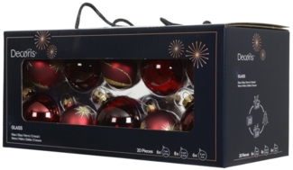Decoris Weihnachtskugeln aus Glas Ø 5, 6, 7 cm ochsenblut 20 Stück