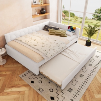 Schlafsofa mit Bettfunktion, Gästebett und Lattenrost, 140x200 cm, Polsterbett, Doppelbett, Jugendbett, Bezug aus Vlies