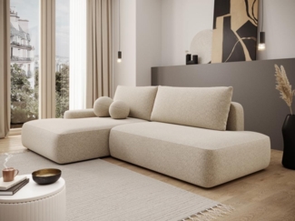 Vente-unique - Ecksofa mit Schlaffunktion - Ecke links - einseitige Armlehne - Strukturstoff - Beige - DAVISO