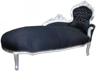 Casa Padrino Barock Chaiselongue "King" Schwarz/Silber mit Bling Bling Glitzersteinen