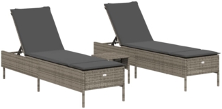 vidaXL 3-tlg. Sonnenliegen-Set mit Auflage Grau Poly Rattan 3284265