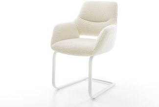 Freischwinger Yago-Flex mit Armlehnen Teddystoff Beige Freischwinger flach Weiß Taschenfederkern