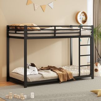 Etagenbett 90x200 cm, Metalllll, schwarz – stabiles Kinderbett mit 26 cm Rausfallschutz und platzsparender rechteckiger Bauweise