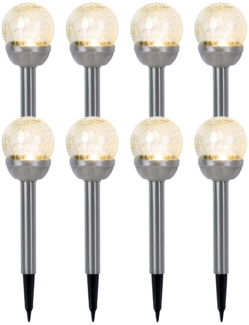 8er Set LED Solarleuchte, Glaskugel, Erdspieß, H 34,5 cm