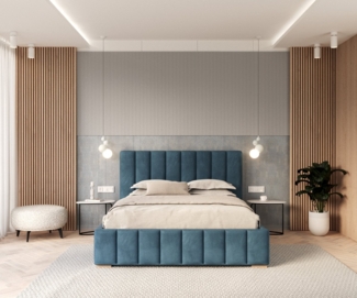 FDM Polsterbett Stauraumbett Bettgestell 90x200, 120x200, 140x200, 160x200, 180x200cm (MADE IN EU - mit hochwertigem Velours Bezug, Bettrahmen, Bett, Optional mit Matratze bestellbar, mit großen gepolsterten Kopfteil, mit Bettkasten zum aufklappen), Me...