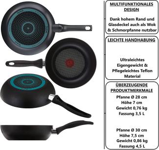 Tefal B30310 Cook&Clean Pfannenset 5 tlg Hochrand, Pfanne 28cm + 30cm hoher Rand mit Deckel, Antihaftbeschichtet, Bratpfanne Set tief ,inkl Wender&Schoner