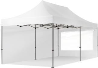 3x6m Faltpavillon, PREMIUM Stahl 40mm, Seitenteile mit Panoramafenstern, weiß