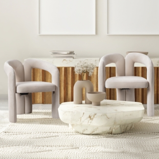 LVHOM Armlehnstuhl M-Form Freizeitstuhl, Bürostuhl, Polsterstuhl, Besucherstuhl, runde Sessel mit breiter Polsterung, flauschiger Stoffstuhl, 2 St, für Esszimmer, Wohnzimmer, Büro, Schlafzimmer