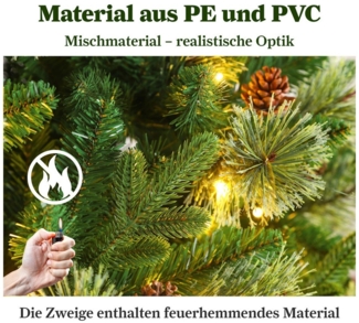 Sinaopus Künstlicher Weihnachtsbaum mit Beleuchtung, 210cm Tannenbaum mit Tannenzapfen, Weihnachtsdeko, Tannenbaum künstlich, Christbaum, 1500 Spitzen, PVC+PE Material, Holzständer, 330 Lichter Warmgelb, 8 Lichtmodi, einfach Aufbau, Wiederverwendbar