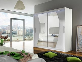 Kleiderschrank London IX, mit RGB LED Beleuchtung, Farbe: Weiß / Spiegel