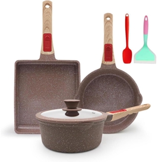 Keramik Topf Pfannenset 6-Teilig Antihaft Kochgeschirr-Set 20cm Deckel