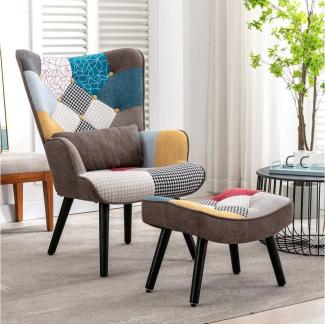 HomeMiYN Ohrensessel Relaxsessel Lehnstühle Patchwork Ohrensessel mit Hocker lesesessel, Chair