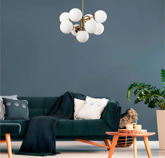 Vente-unique - Deckenleuchte mit 9 Lampenschirmen - Metall - H. 80 cm - Weiß & Goldfarben - MUDONI