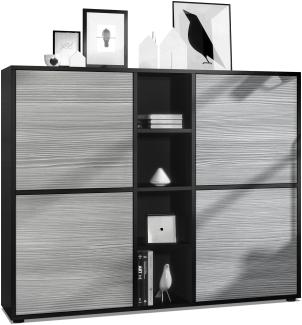 Vladon Highboard Cuba V3, Schwarz matt/Avola-Anthrazit - Moderne Anrichte mit 12 Fächern (130,5 x 105,5 x 35,5 cm)