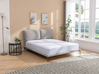 Vente-unique - Bett 180 x 200 cm - Stoff - Grau meliert + Matratze- RIMOTA