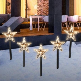 Clanmacy LED Gartenleuchte LED Stern Weihnachtsstern,Weihnachtsdeko Gartenstecker Stern 5-er Set
