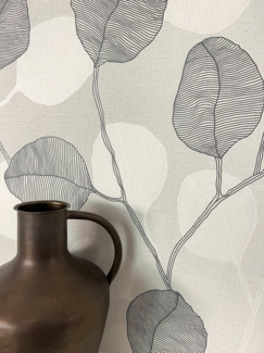 Newroom Vliestapete, Grau Tapete Floral Blätter - Natur Idyllisch Schwarz Weiß Romantisch 3D Optik Pflanzen für Schlafzimmer Wohnzimmer Küche