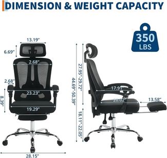 GarveeMore Bürostuhl Ergonomischer,Drehstuhl mit Fußstütze und verstellbarer Lordosenstütze, Home-Office-Stuhl,Gaming-Stuhl mit hoher Rückenlehne mit Kissen