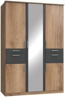 Kleiderschrank >Kalindi III< in Plankeneiche Graphit - 135x198x58cm (BxHxT)