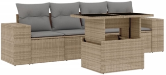 vidaXL 5-tlg. Garten-Sofagarnitur mit Kissen Beige Poly Rattan 3268989