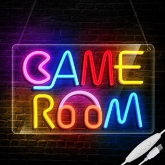 MUPOO LED Dekolicht Game Room LED-Neonschild,Dimmbar Wanddekoration,USB Neon Sign, 40x25cm, Acryl Panel,Gaming Zimmer,Schlafzimmer,Geschenke Deko
