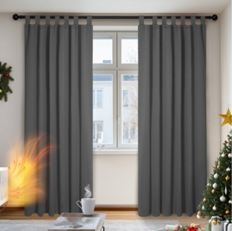 Deconovo Verdunkelungsvorhang 2er Set Blickdicht Schlaufen Verdunkelungsvorhang Dicke Gardinen, Vorhang blickdicht Lärmschutz Thermovorhang gegen Kalte pflegeleicht