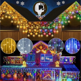 Merry 2024 LED-Lichterkette LED Lichtervorhang Lichterketten,Schneeflocke LED Vorhang Lichter, 8 Modi, Speicherf,chneeflocken Lichterkette