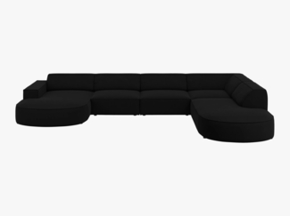 Micadoni Panorama-Ecksofa Jodie 7-Sitzer runde Recamiere Rechts Samt Bluvel Schwarz