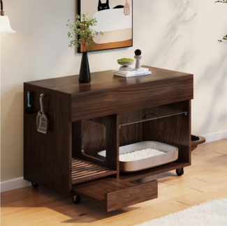 STILVORA Tierhaus mit Lagerbereich,Katzenkloschrank Katzenhaus mit Lochplatte&Acryltür, mit Hakenlochplatte, Katzenfutterschale und Streusandablaufplatte