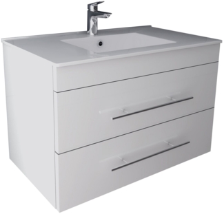 Alpenberger Badmöbel-Set - Bad Waschbecken mit Unterschrank - Waschtisch-Set Vormontiert, (2-tlg, Badezimmerunterschrank mit Waschbecken), Gästebad Waschtisch in Weiß mit Nano & Softclose Schubladen