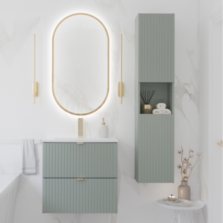 Badmöbel Set 3-teilig in grün und Eiche mit 60cm Waschtisch, NEWPORT-56-GREEN