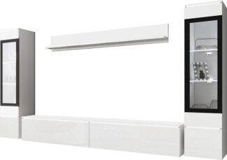 INOSIGN Wohnwand VERA II, Vitrinen Türanschlag wechselbar, (Komplett-Set, 4-St), Mediawand 260 cm, Vitrine mit Verglasung, stehend und hängend