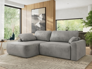 Ecksofa, L-förmiges, lose Kissen, DL-Schlaffunktion, (H 100 x T 187 x B 273 cm) - CUBO L - Velours Hellgrau - linke Seite