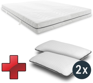 7 Zonen Viskoelastik-Matratze Sleezzz Smart 180 x 200 cm, Höhe 18 cm, Härtegrad H3 mit Air Memoryschaum + 2 x Sleezzz® Smart höhenverstellbares Kissen