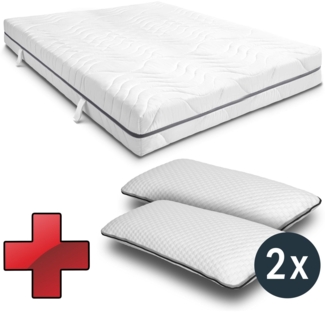 7 Zonen Viskoelastik-Matratze Sleezzz Smart 180 x 200 cm, Höhe 18 cm, Härtegrad H3 mit Air Memoryschaum + 2 x Sleezzz® Smart höhenverstellbares Kissen