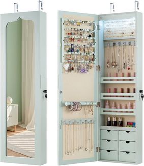 COSTWAY Schmuckschrank mit LED & Ganzkörperspiegel, für Tür und Wand